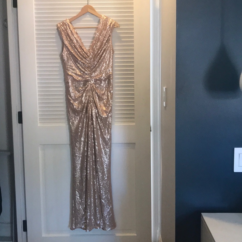 Tadashi Shoji L Astrid sequin ruched dress